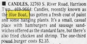 Candles (Blue Boat Inn) - Candles Name Article June 1983